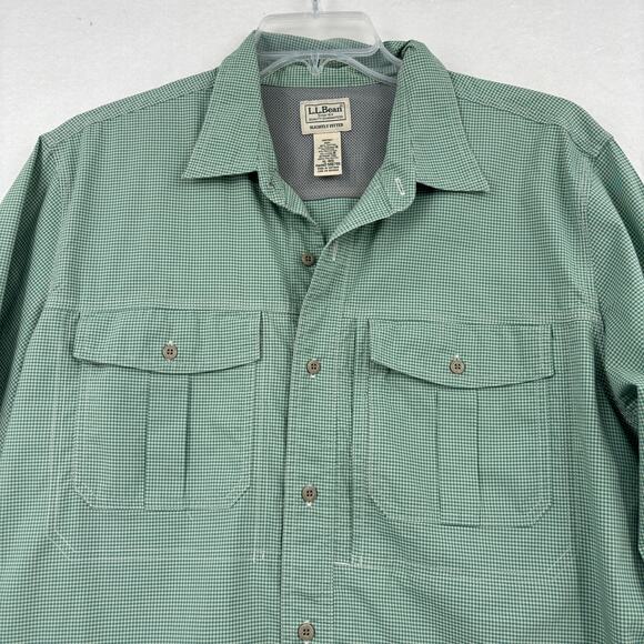 L L Bean Shirt Mens Size XL Green Plaid Button Down Slightly Fitted Long Sleeve - Picture 2 of 10